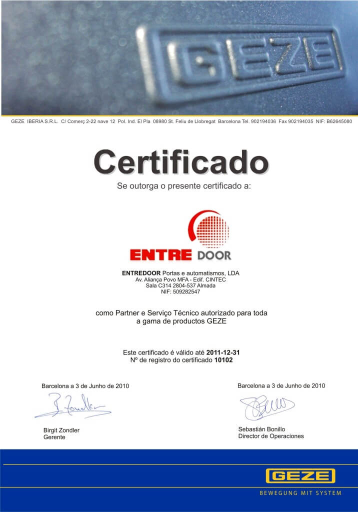 Representante e Assistência Técnica Oficial em Portugal da GEZE
