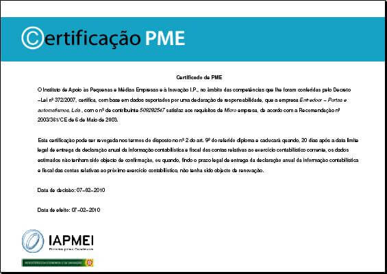 Certificado PME