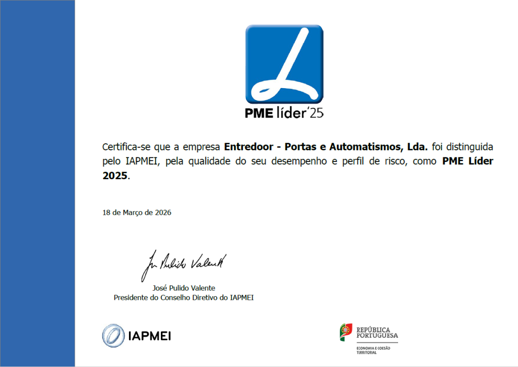 Estatuto PME Líder 2025 da Entredoor